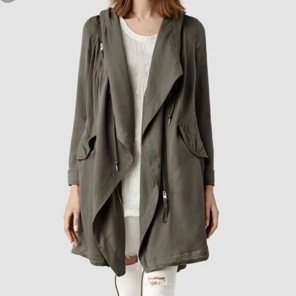 Carolina Belle Montreal Olive Open Front Draped Shackit Duster Jacket Sz 1X